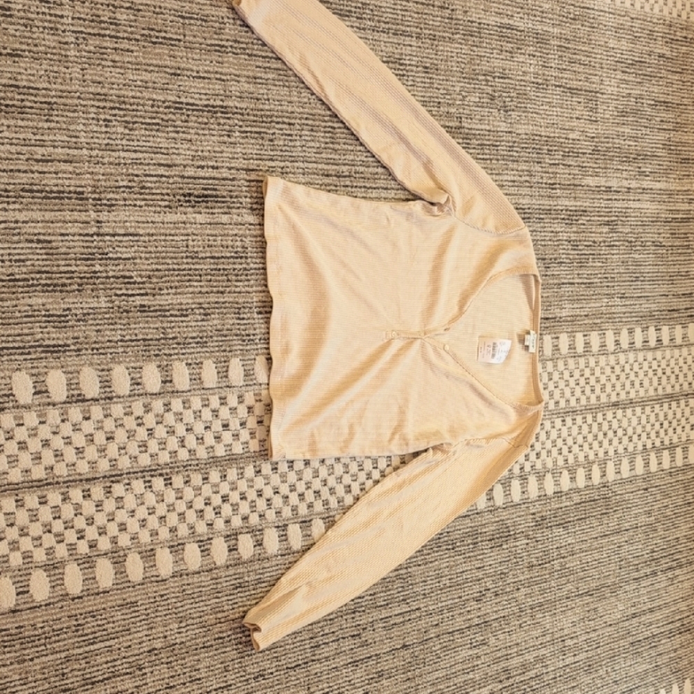 J. Crew Beige Ribbed Henley Long Sleeve Top